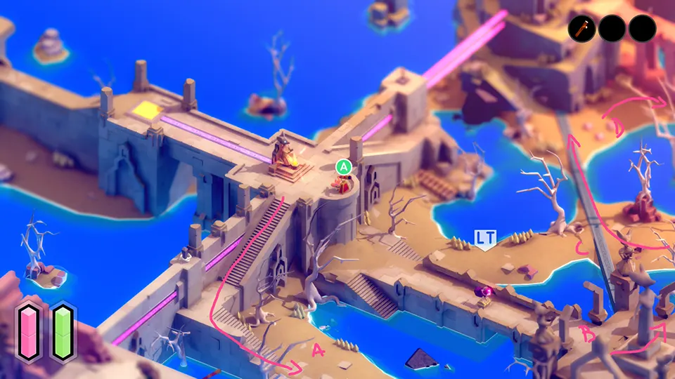 Path across the Ruined Atoll in the indie game TUNIC