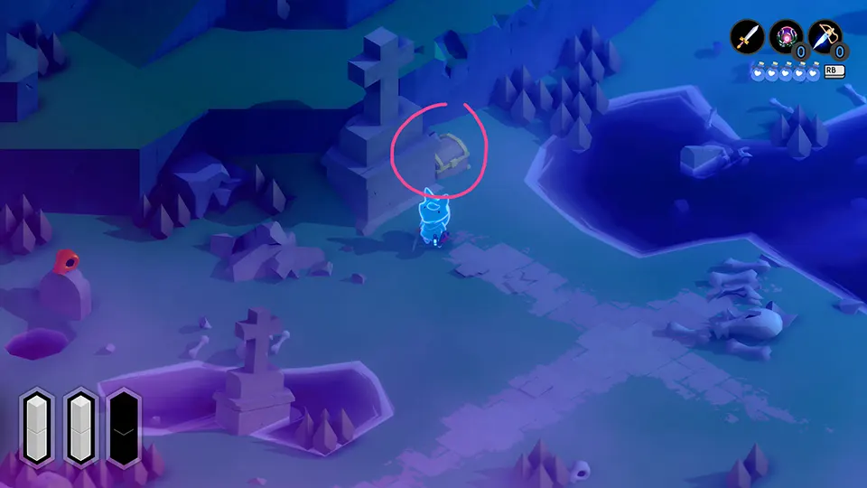 Location of the coin in the old burying ground in the indie game TUNIC