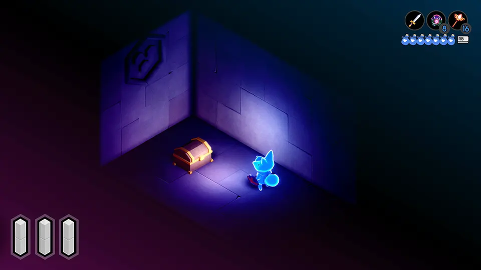 A secret chest containing one of the effigies in the Cathedral in the indie game TUNIC