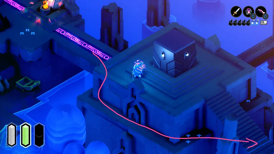 How to reach the obelisk on the lower right of the West Garden in the indie game TUNIC