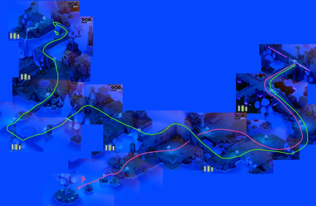 Map showing the location of last effigy and a fairy in the West Garden at night in the indie game TUNIC