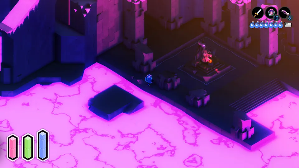 Entrance to the area with the last hero's grave / altar and the potion recovery power in the indie game TUNIC