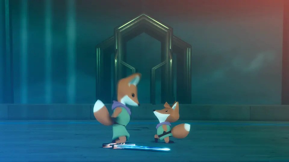 Ending scene with two foxes, true ending of indie game TUNIC