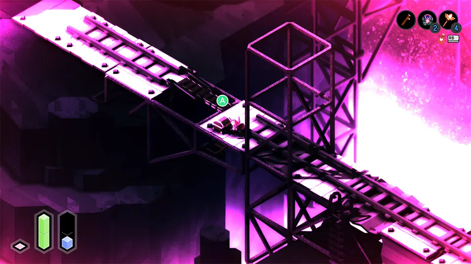 Area with scaffolding in the quarry in the indie game TUNIC